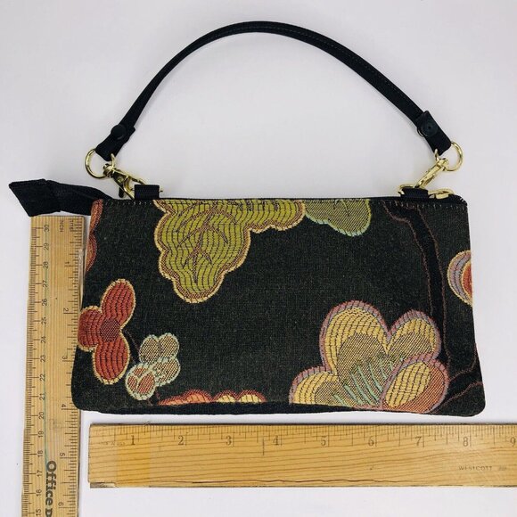 Danny K Women Embroidered Floral Wallet Handle Black Coin Purse Bag Zip Clutch - Picture 2 of 6